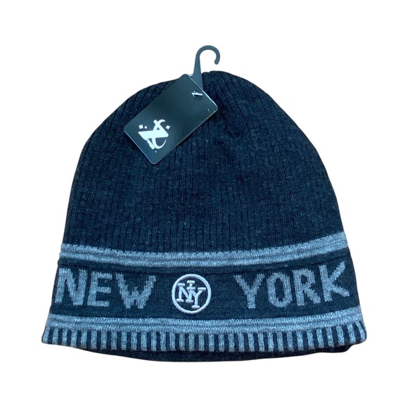 The Unbranded Brand Other - New York NY Knit Beanie Hat Black Gray Embroidered Winter Warm NEW‎